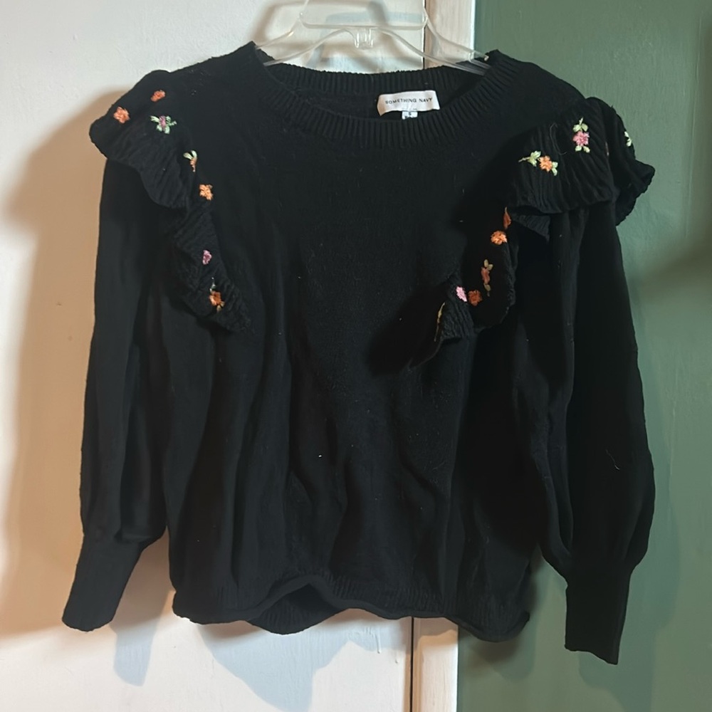 Something Navy Ruffle Floral Sweater